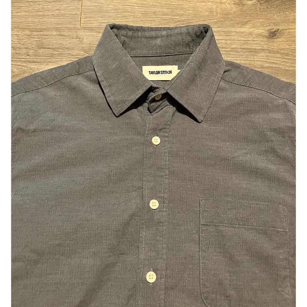 Taylor Stitch Corduroy Short Sleeve Button Up Gray Men's 38/S Organic Cotton